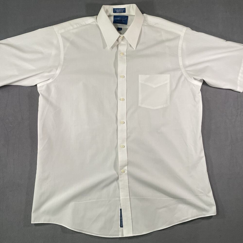 Vintage 80s Shirt Towncraft White Short Sleeve Button Front Men's 16.5